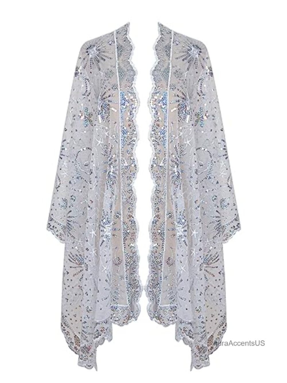 1920s Sequin Fringed Shawl Wrap Lace Evening Scarf